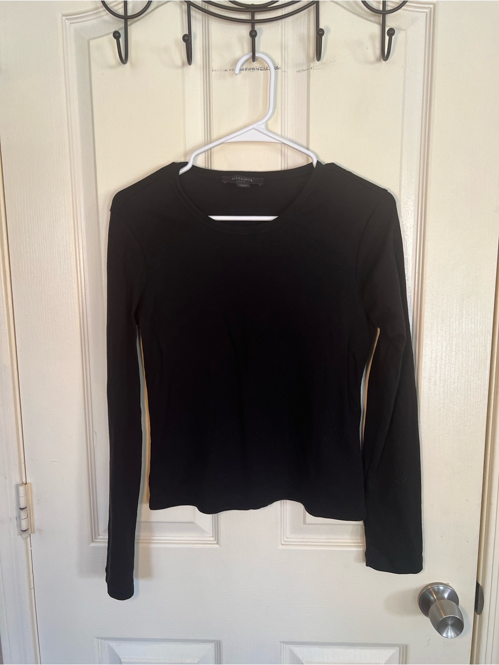 AllSaints Black Organic Cotton Long Sleeve Top Size L